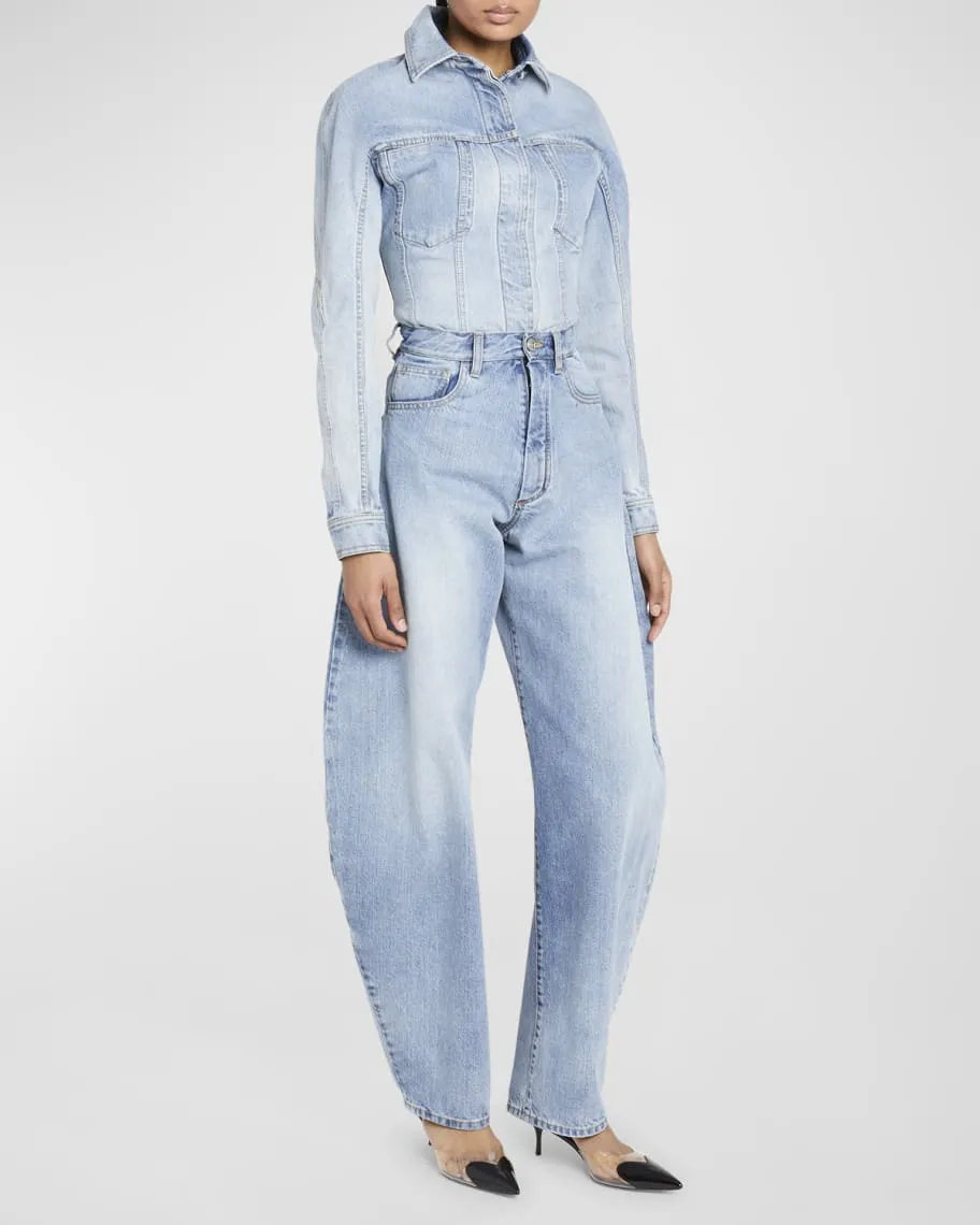 ALAIA Exaggerated Wide Leg Denim Jeans