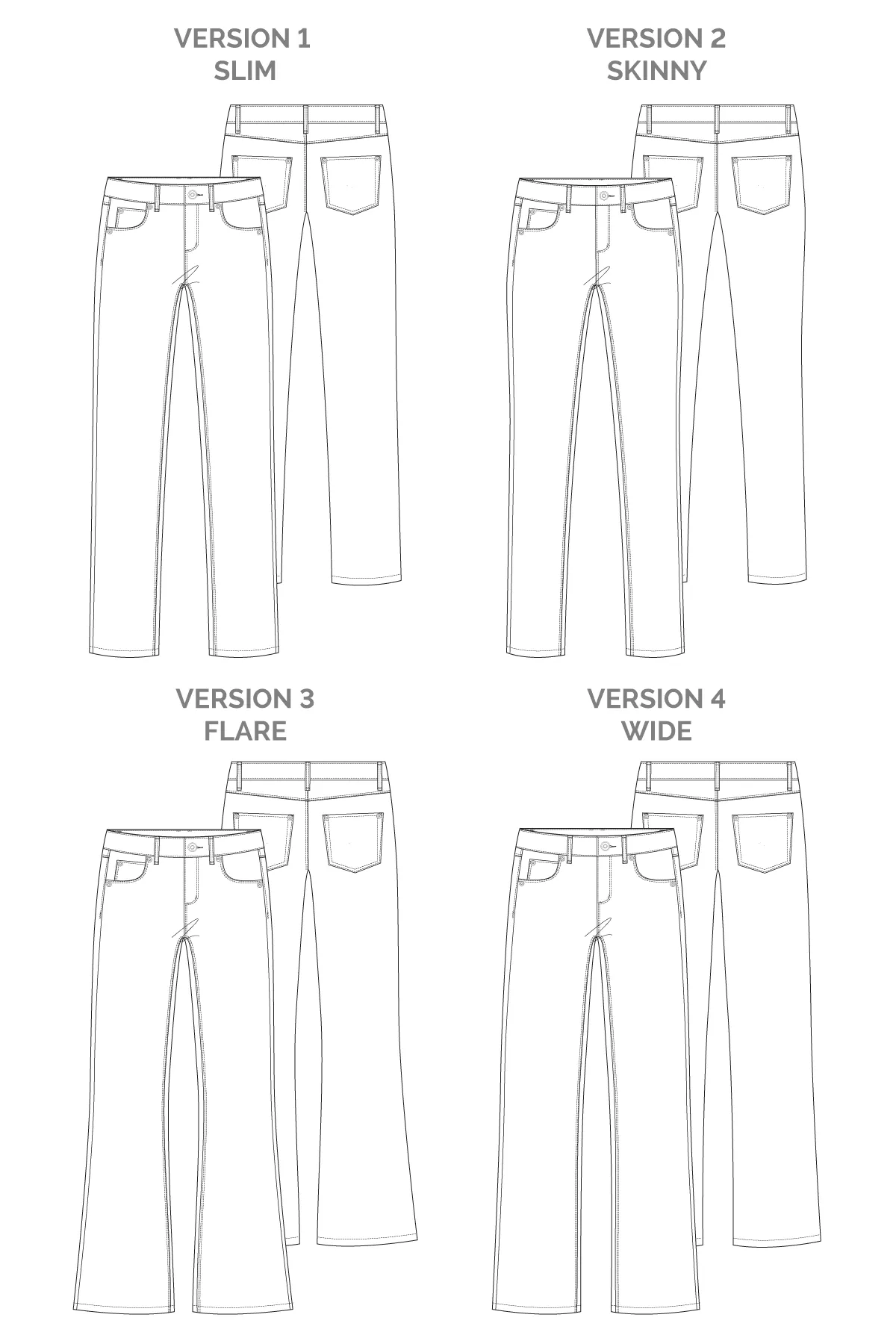 Ash Jeans (4 in 1!) - Sewing Pattern | Megan Nielsen