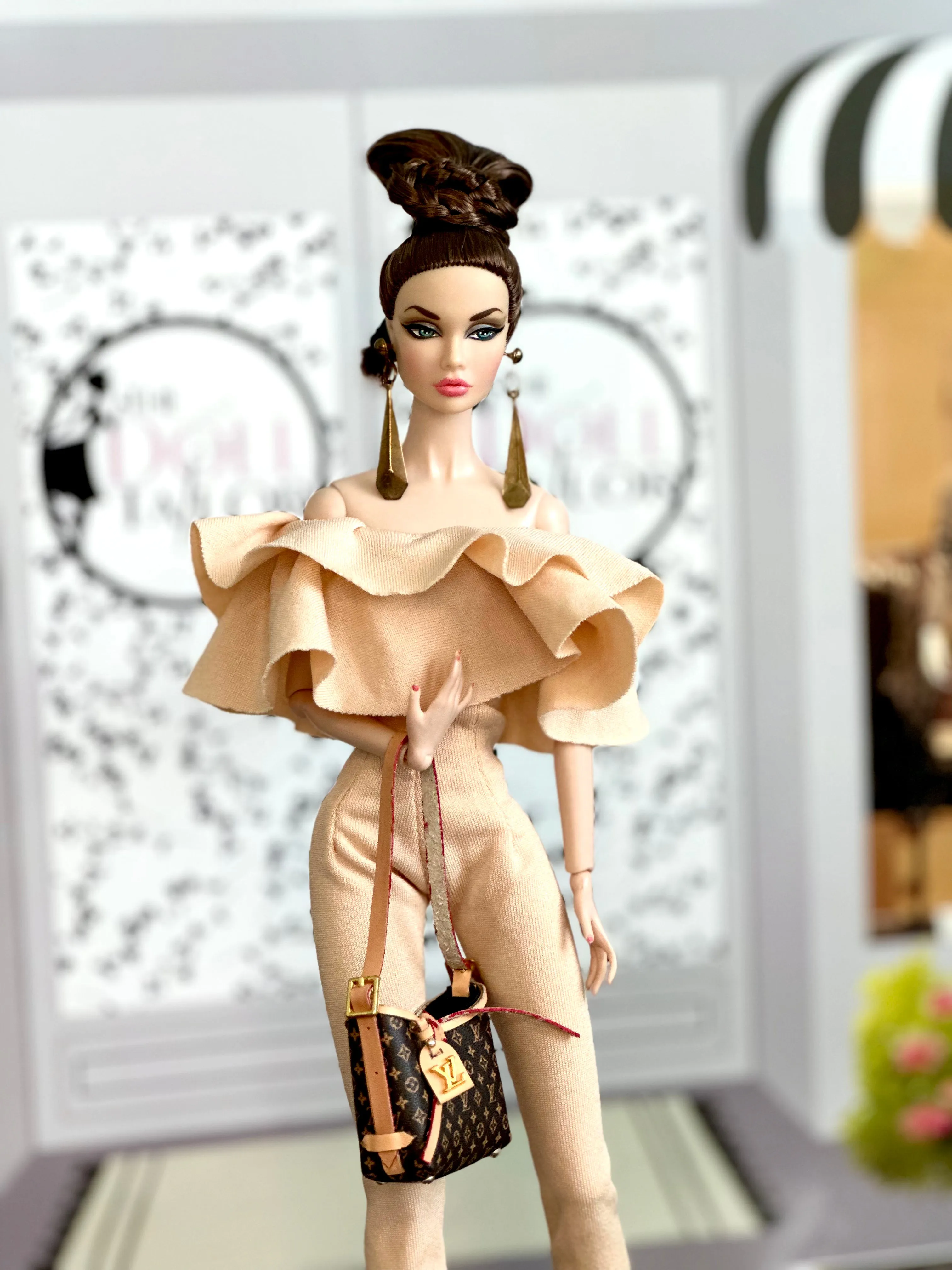 Beige jumpsuit with ruffles for 1/6 scale dolls