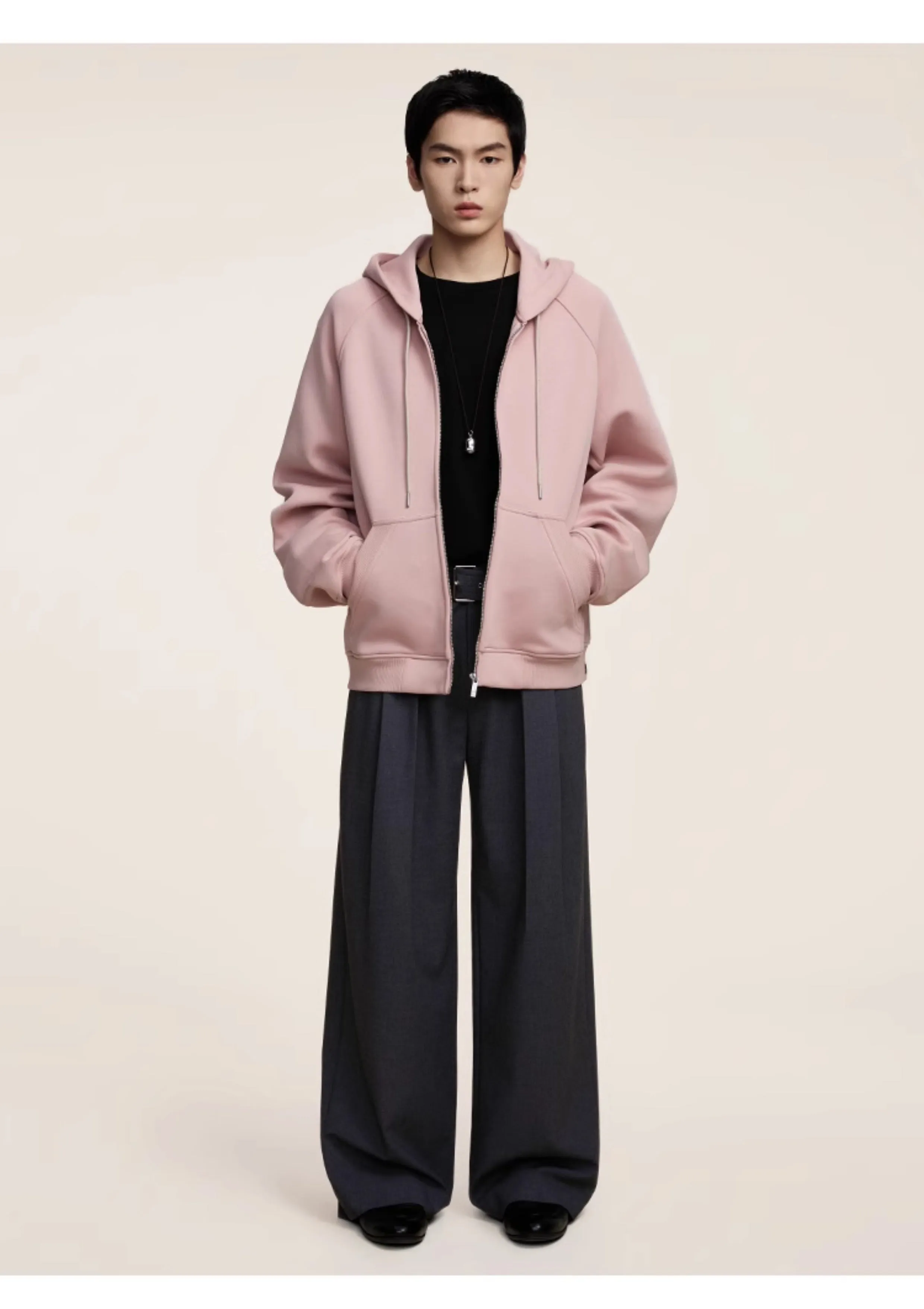 Belt Pleated Loose Straight Casual Pants