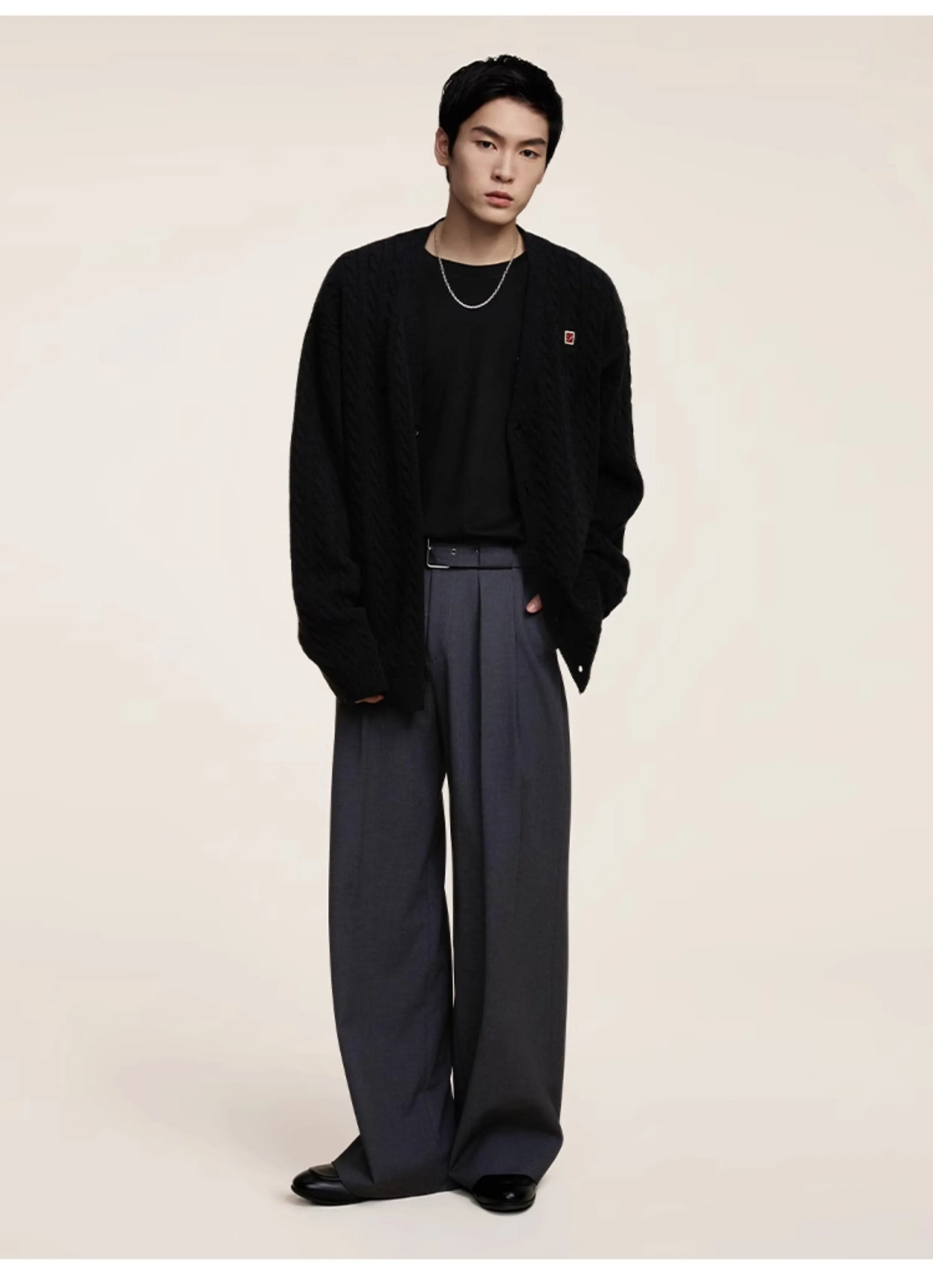 Belt Pleated Loose Straight Casual Pants