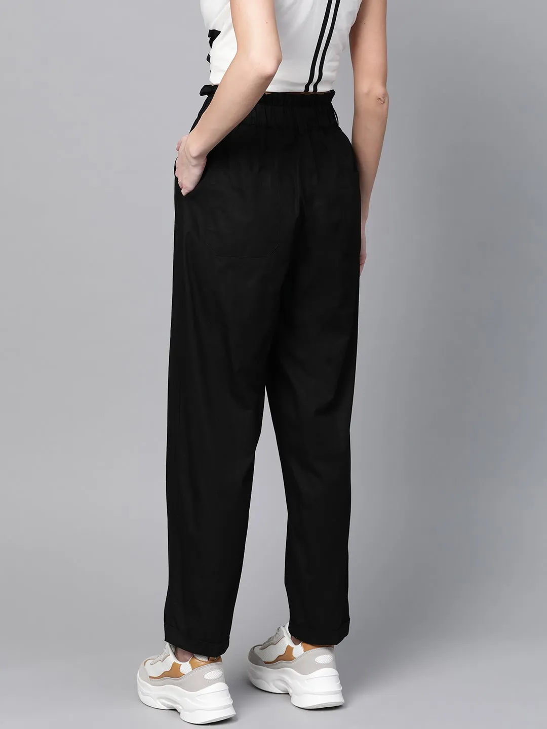 Black Front Button Tapered Pants