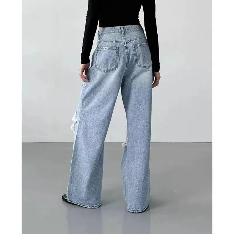 Blue Gothic Y2K Ripped Cargo Jean Pants for Women