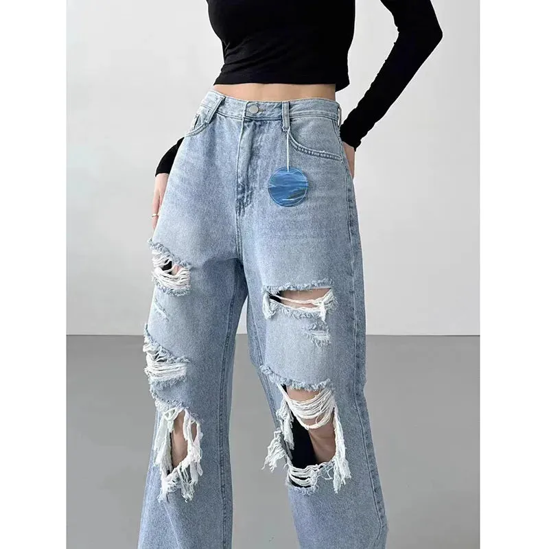 Blue Gothic Y2K Ripped Cargo Jean Pants for Women