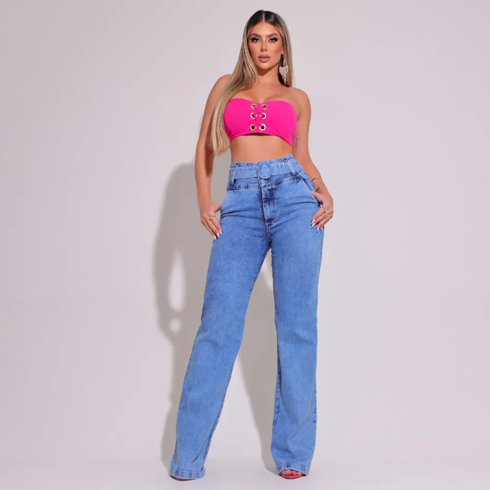 Calça Jeans Modeladora Wide Leg c/ Elastano Lara Clarinha  - RX003092