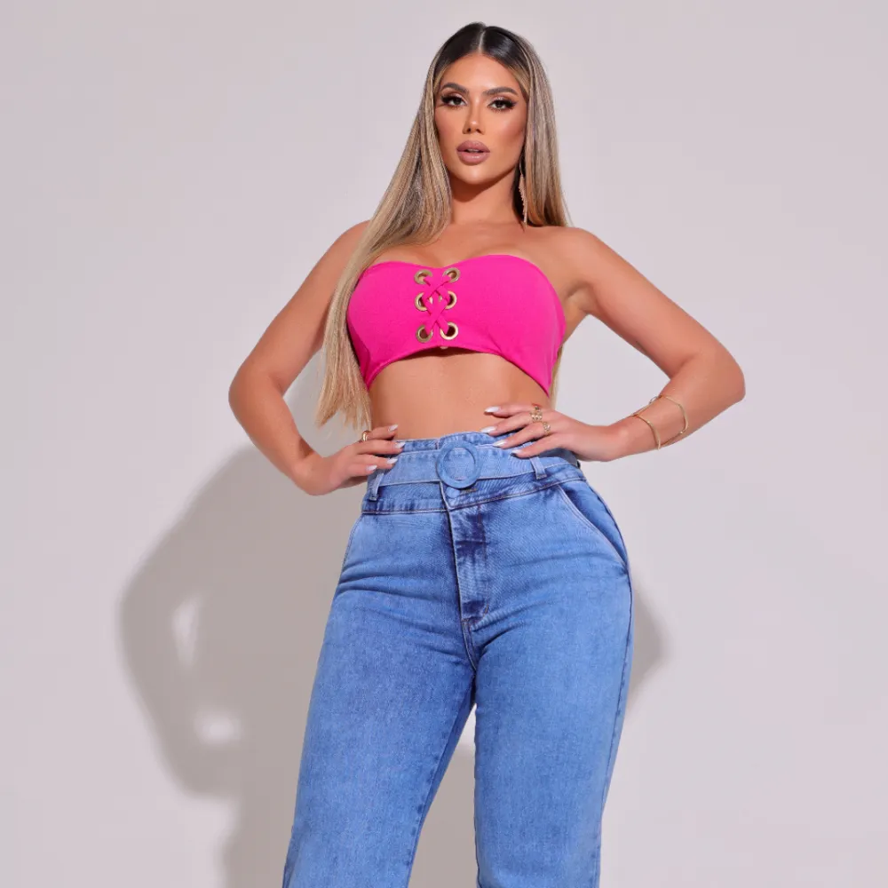 Calça Jeans Modeladora Wide Leg c/ Elastano Lara Clarinha  - RX003092