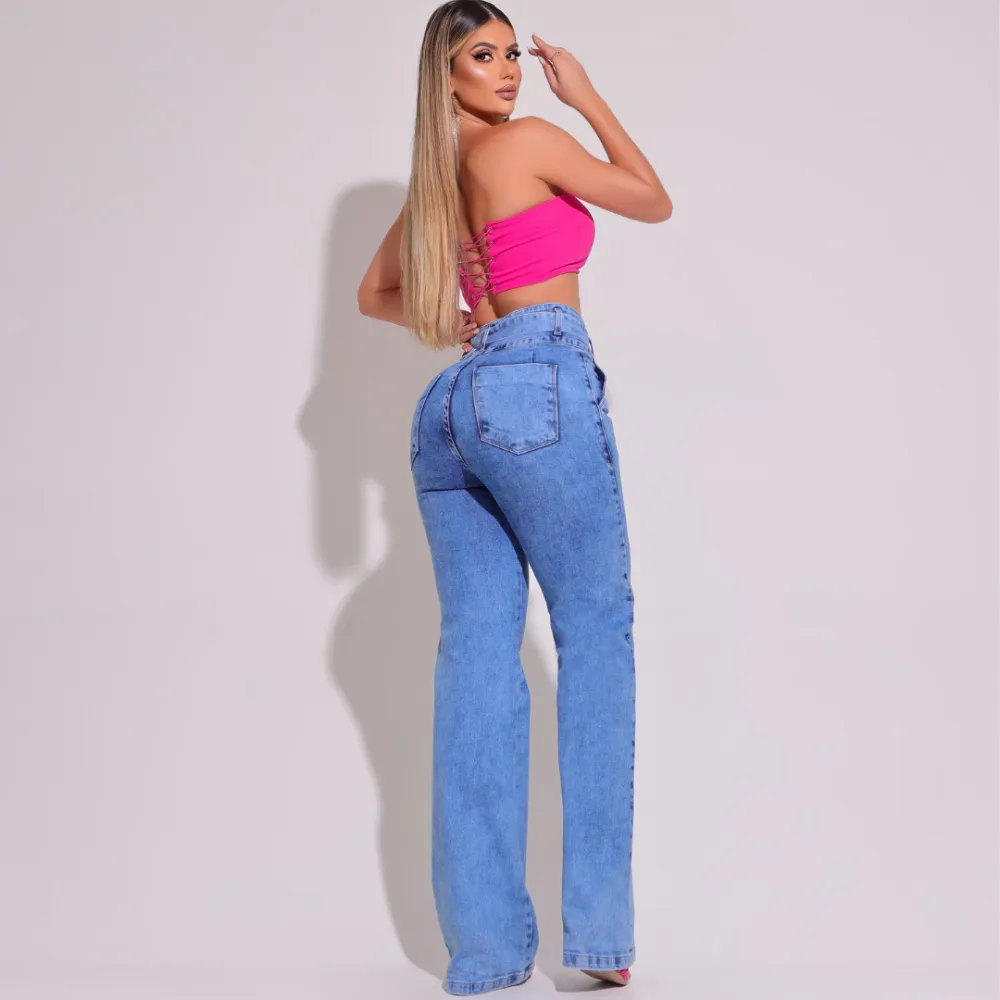 Calça Jeans Modeladora Wide Leg c/ Elastano Lara Clarinha  - RX003092