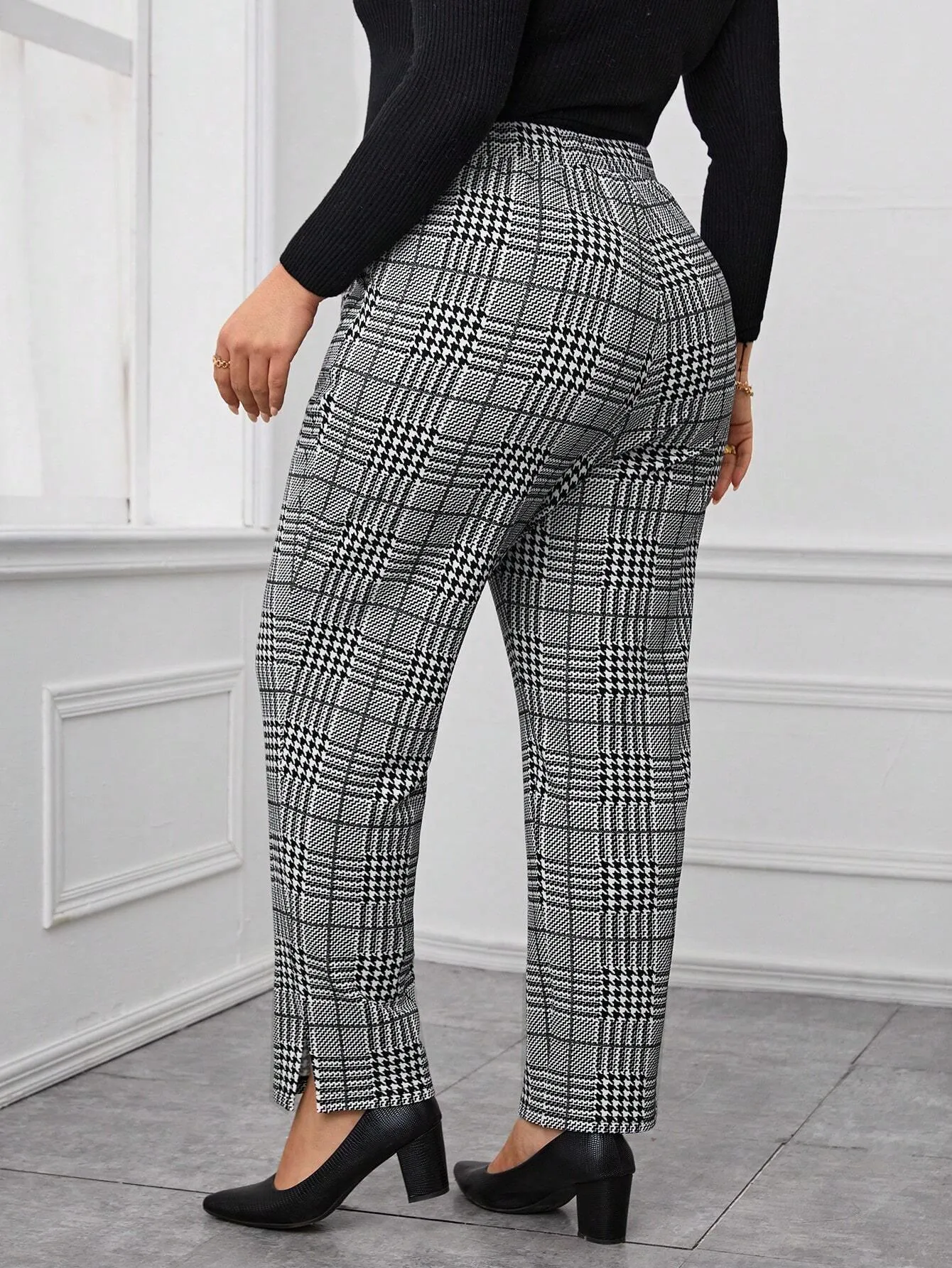 Calça Xadrez Reta Feminino Plus Size - Bettina