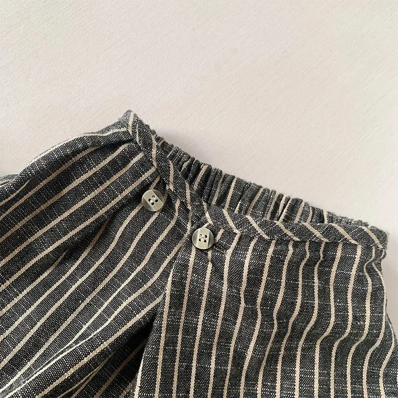 Children's Retro Striped Cotton And Linen Pant Spring Autumn New Japanese Boys And Girls Casual Loose Wide-Leg Pants WTP122