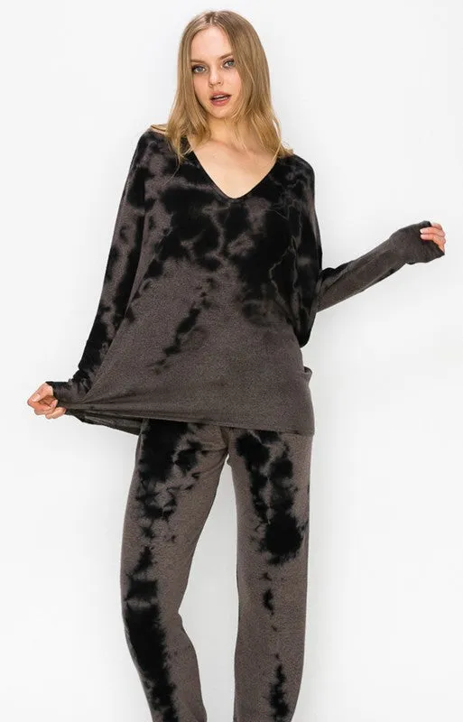 CLOUD DYE BRUSHED HACCI L/S V NECK - MOCHA OR NATURAL