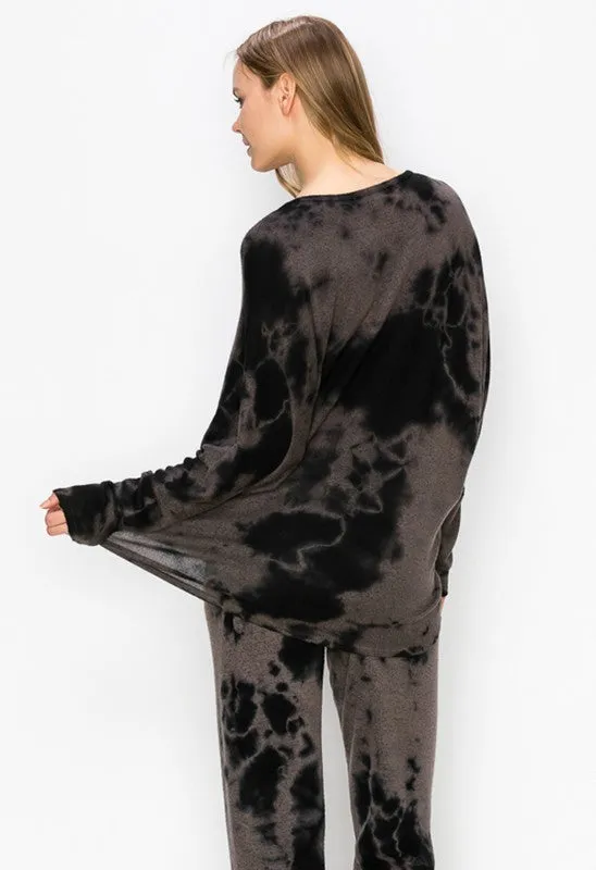 CLOUD DYE BRUSHED HACCI L/S V NECK - MOCHA OR NATURAL