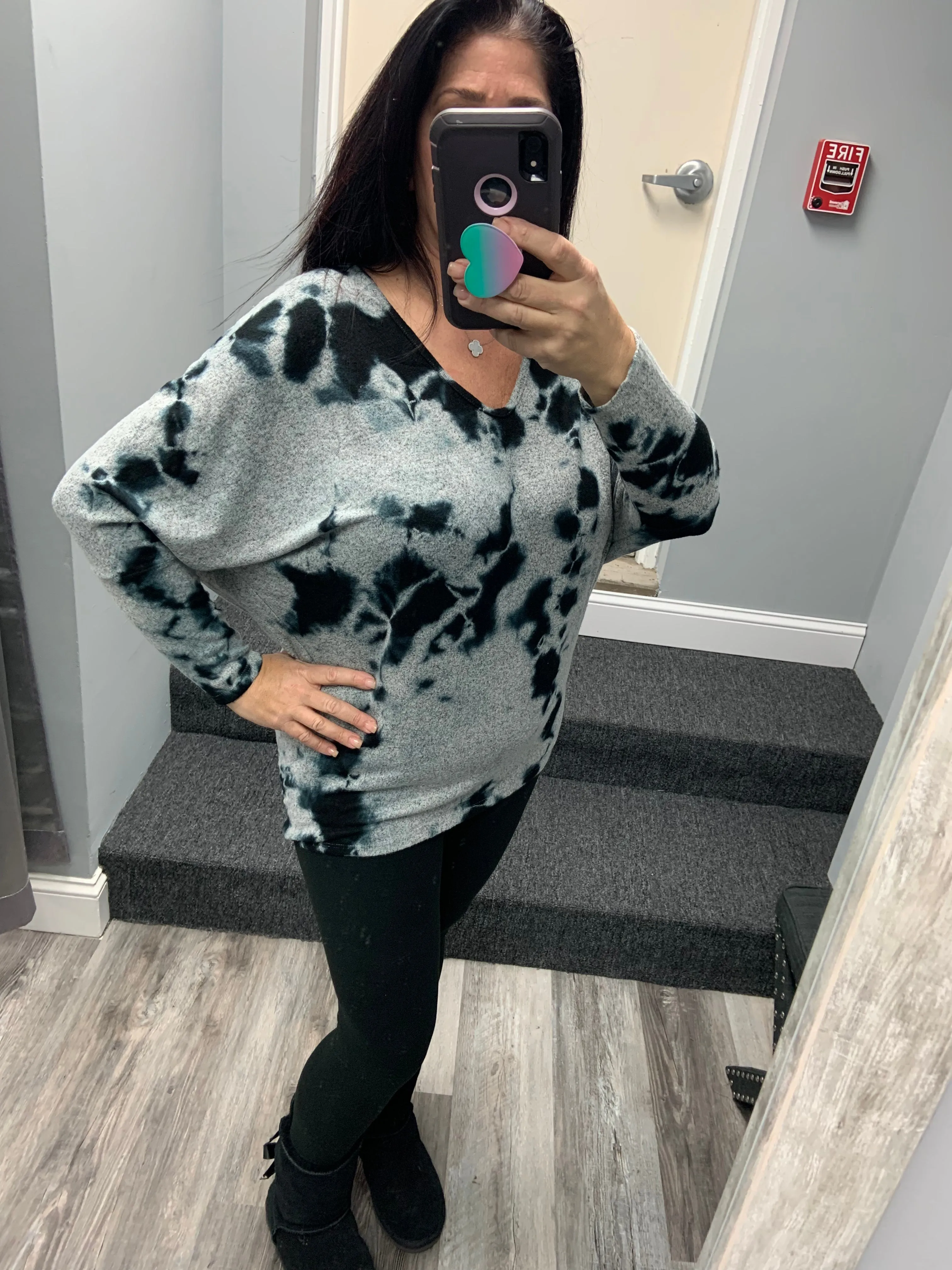 CLOUD DYE BRUSHED HACCI L/S V NECK - MOCHA OR NATURAL