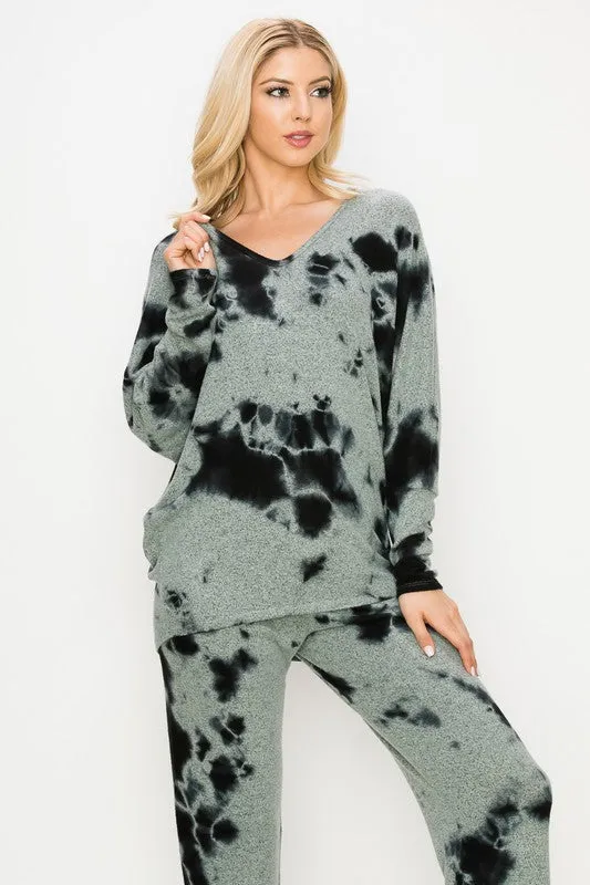 CLOUD DYE BRUSHED HACCI L/S V NECK - MOCHA OR NATURAL