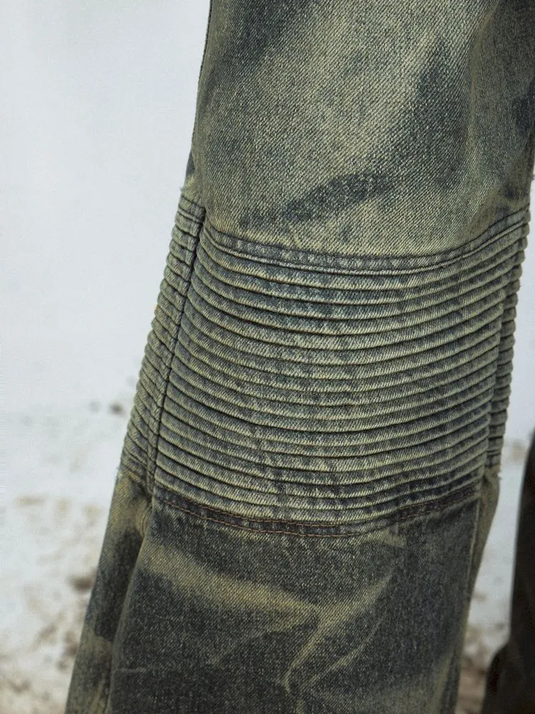 Dirty Dye Frayed Spliced Wide Leg Jeans【s0000008493】