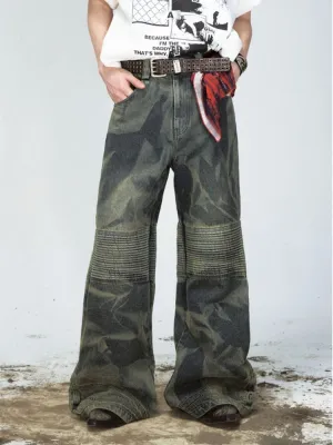 Dirty Dye Frayed Spliced Wide Leg Jeans【s0000008493】