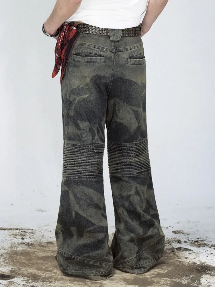 Dirty Dye Frayed Spliced Wide Leg Jeans【s0000008493】