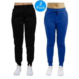 GBH Women's Slim Fit Fleece Jogger Sweatpants with Zipper Pockets 2-Pack