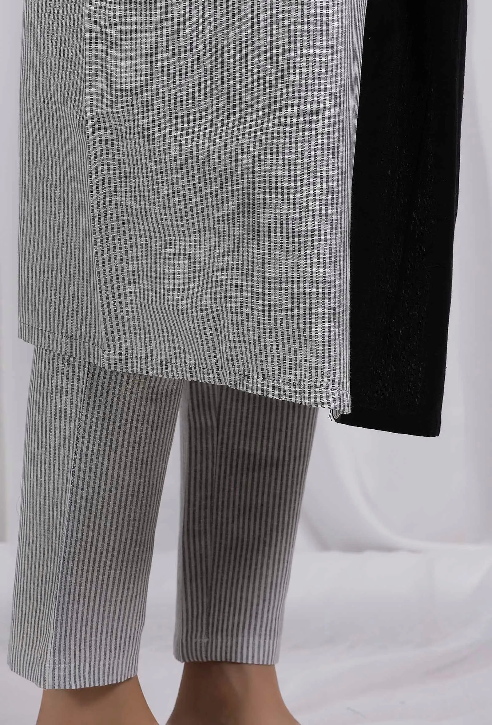 Grey Striped Straight Fit Cotton Pants