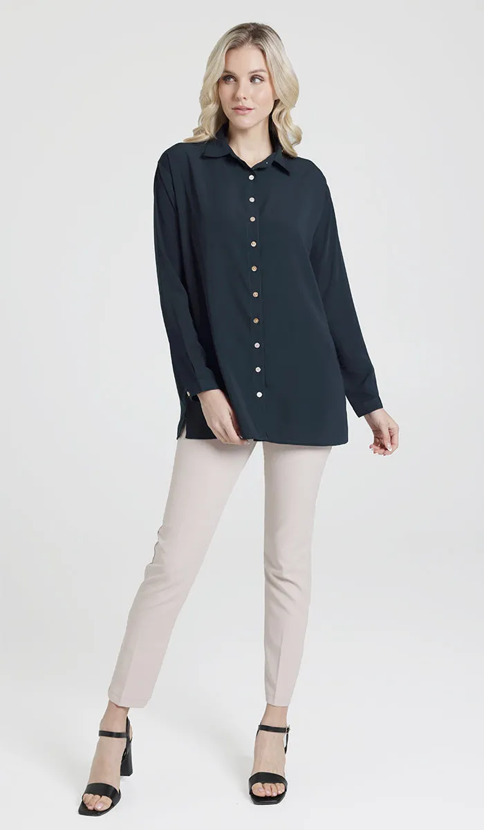 Hania Loose Button Down Shirt - Dark Teal