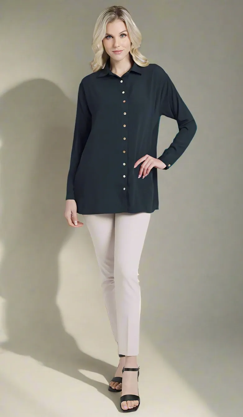 Hania Loose Button Down Shirt - Dark Teal