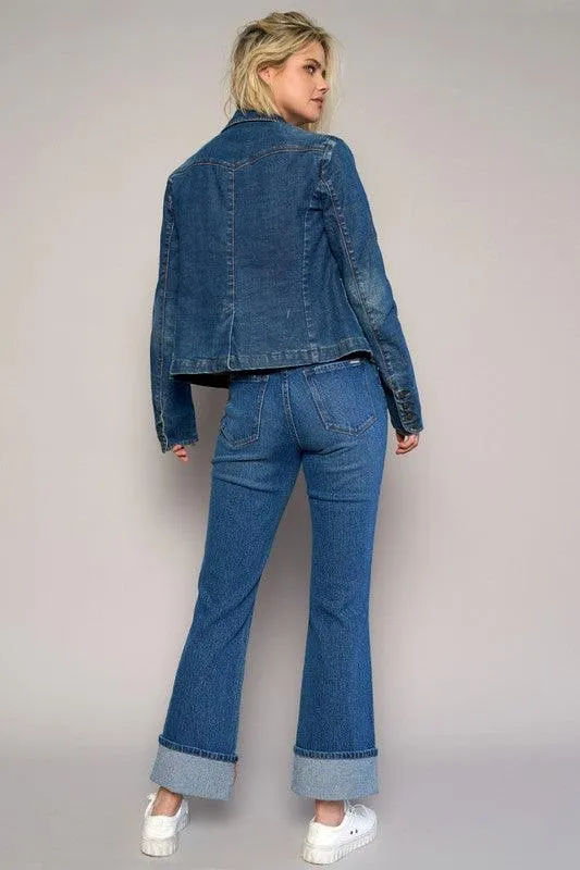 High Rise Cropped Bootcut Cuffed Jeans
