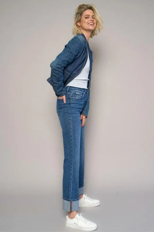 High Rise Cropped Bootcut Cuffed Jeans