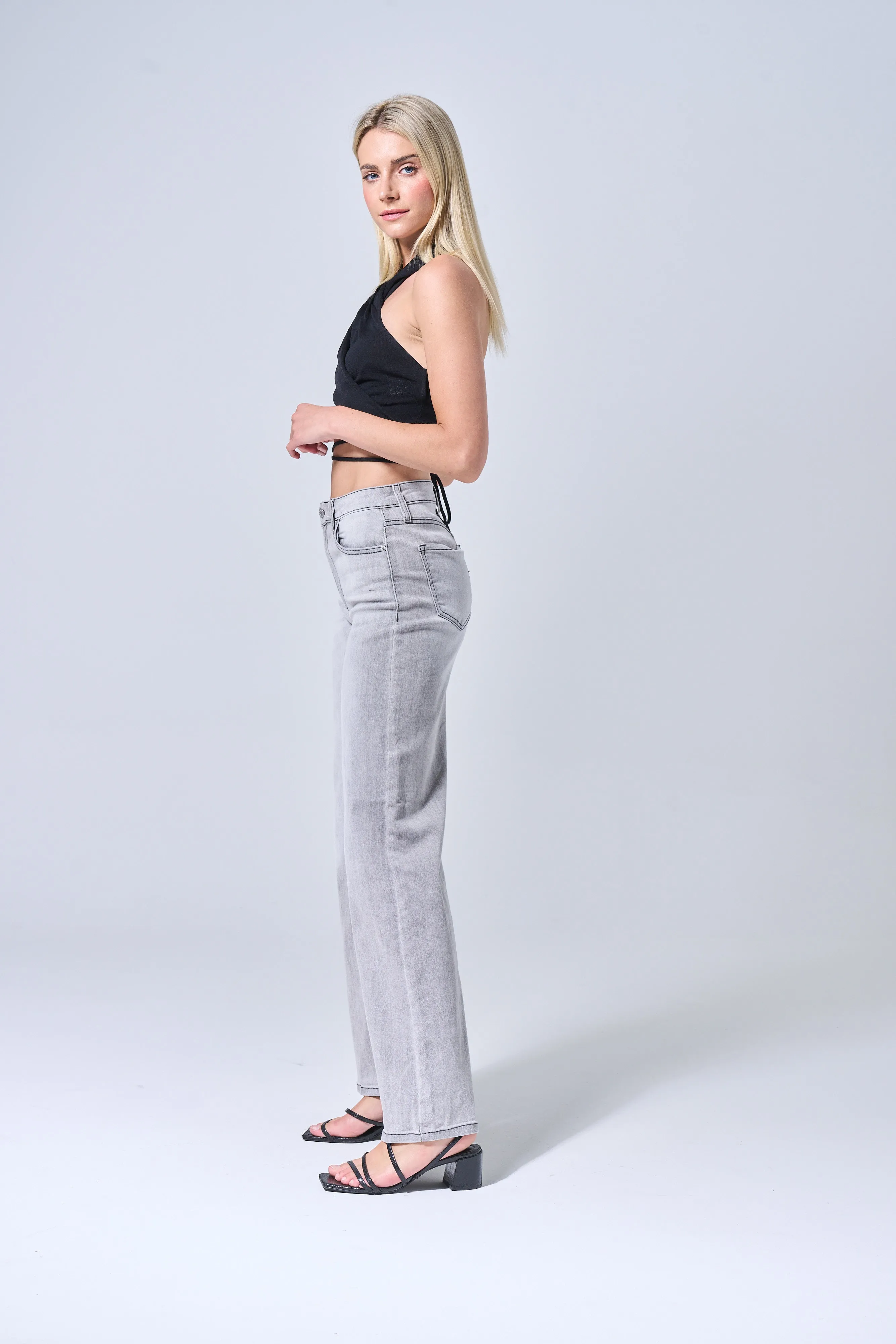 HIGH RISE ULTRA STRETCH PALAZZO JEANS IN LIGHT GREY / SP-P12623