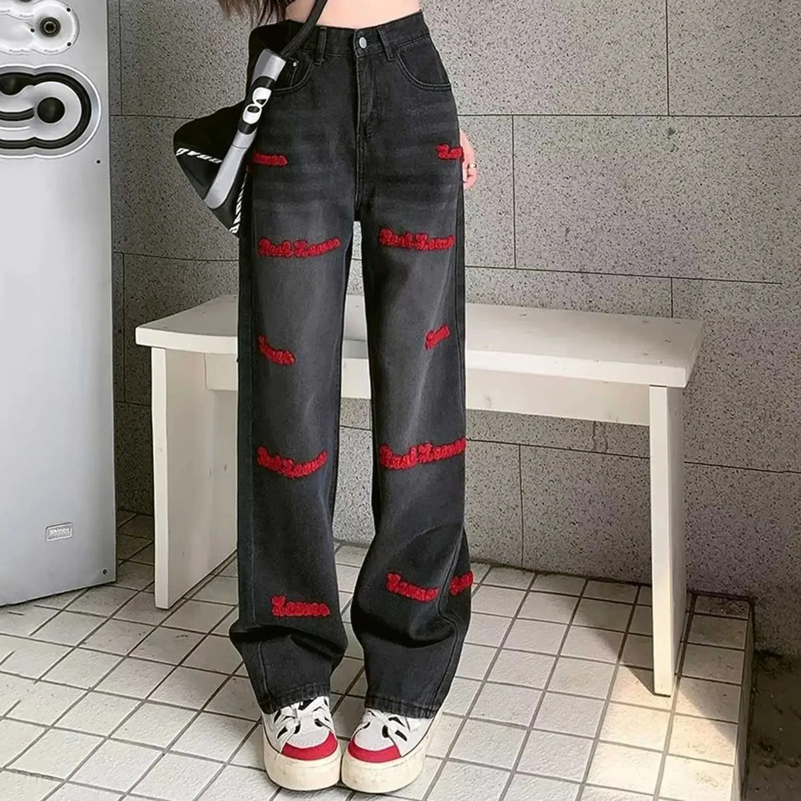 High Waist Black Hip-hop Vintage Wide Leg Jeans