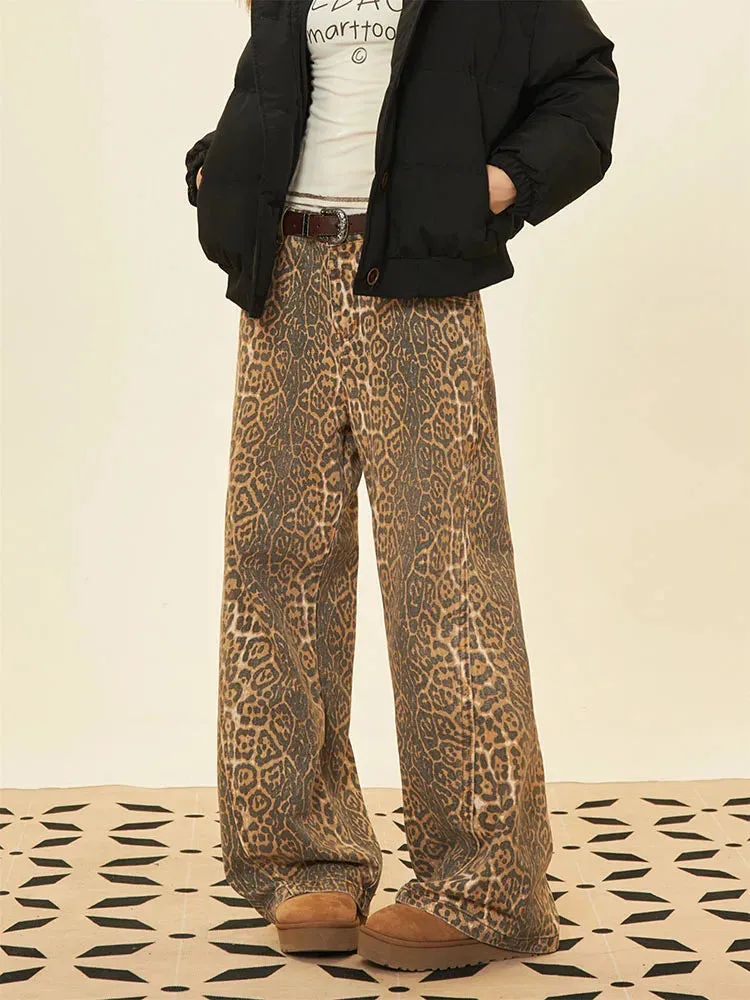 Leopard Print Loose Fit American Street Jeans