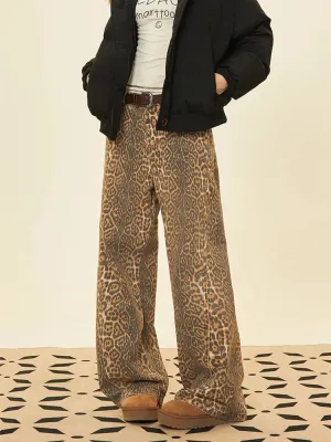 Leopard Print Loose Fit American Street Jeans