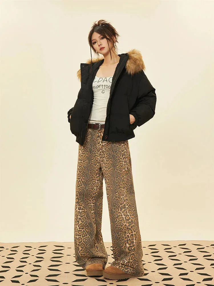 Leopard Print Loose Fit American Street Jeans