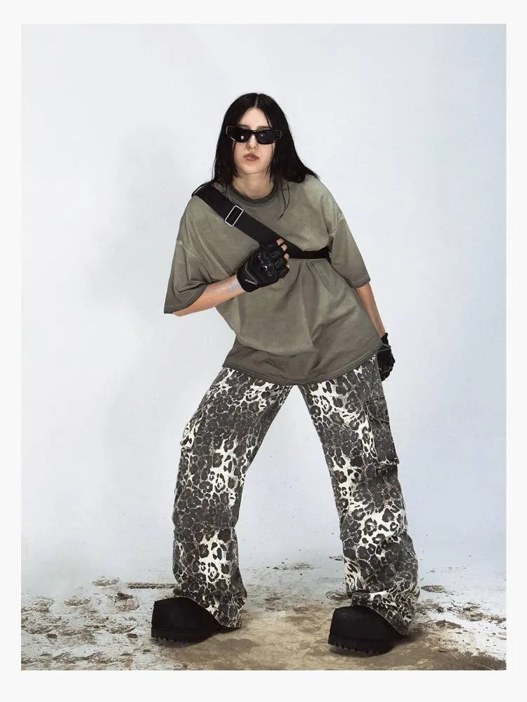 Leopard print multi-pocket casual pants【s0000009218】