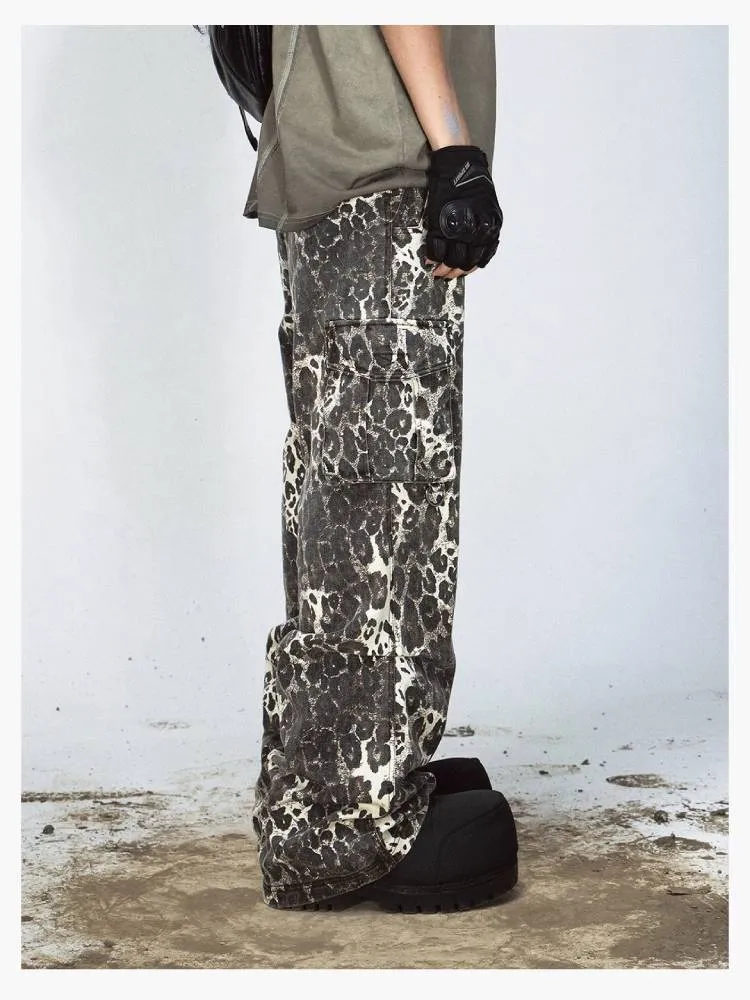 Leopard print multi-pocket casual pants【s0000009218】