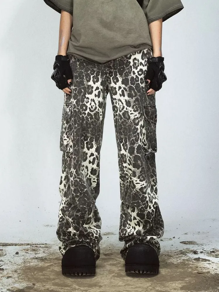 Leopard print multi-pocket casual pants【s0000009218】
