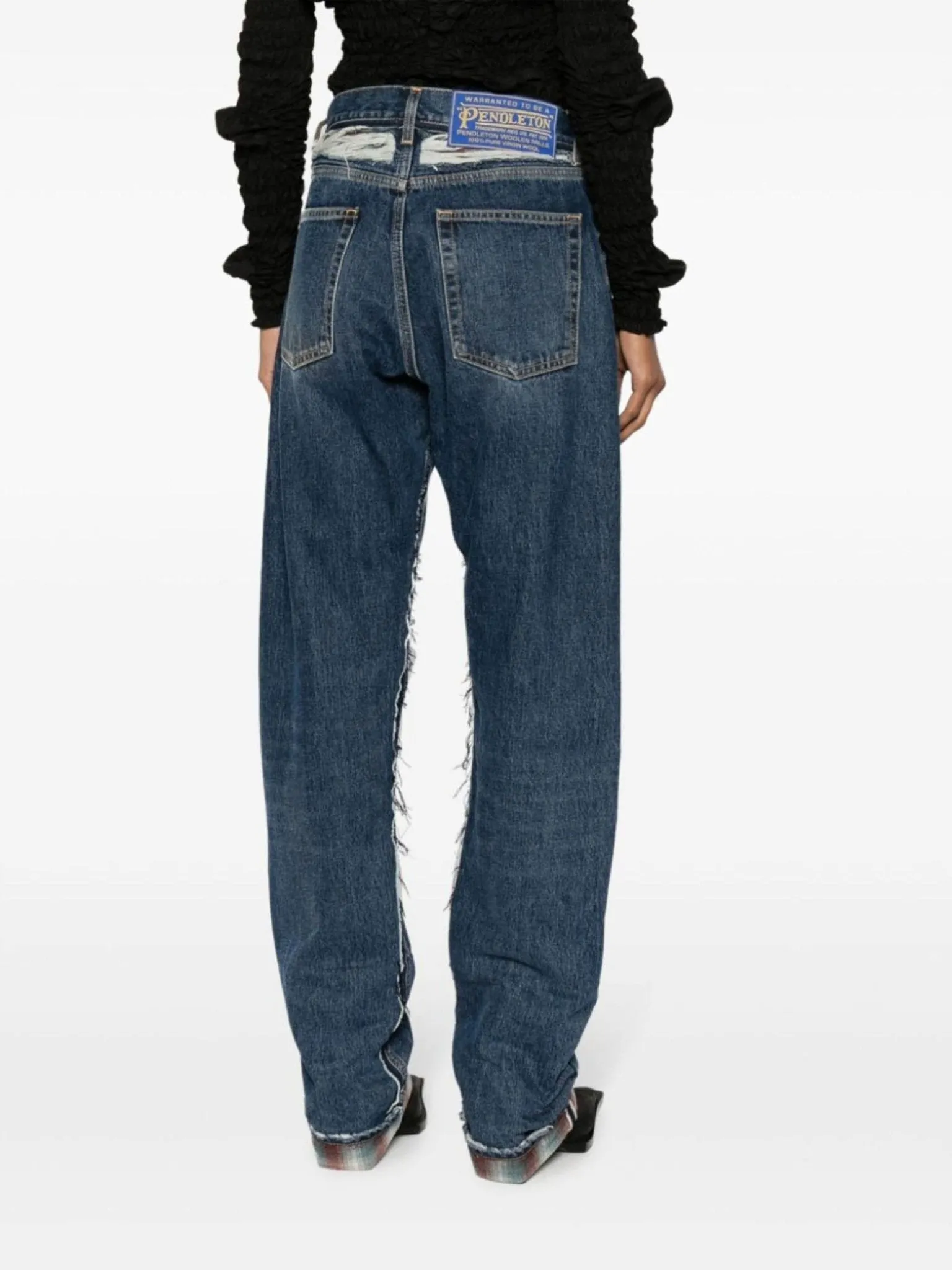 logo-patch ripped-detailing wide-leg jeans