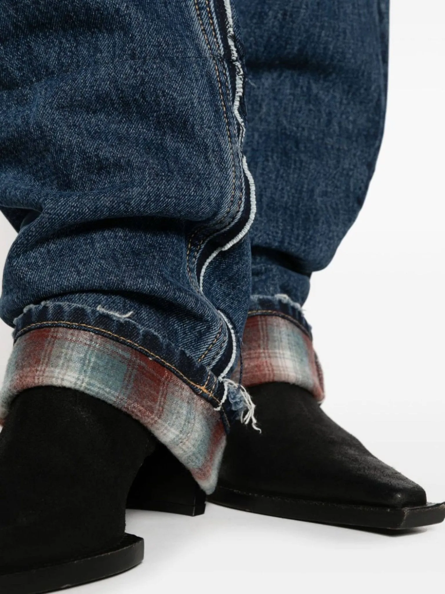 logo-patch ripped-detailing wide-leg jeans