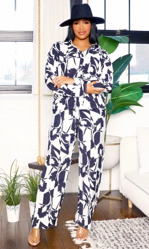 Mae’s Long Sleeve Pants Set| White-Black FINAL SALE