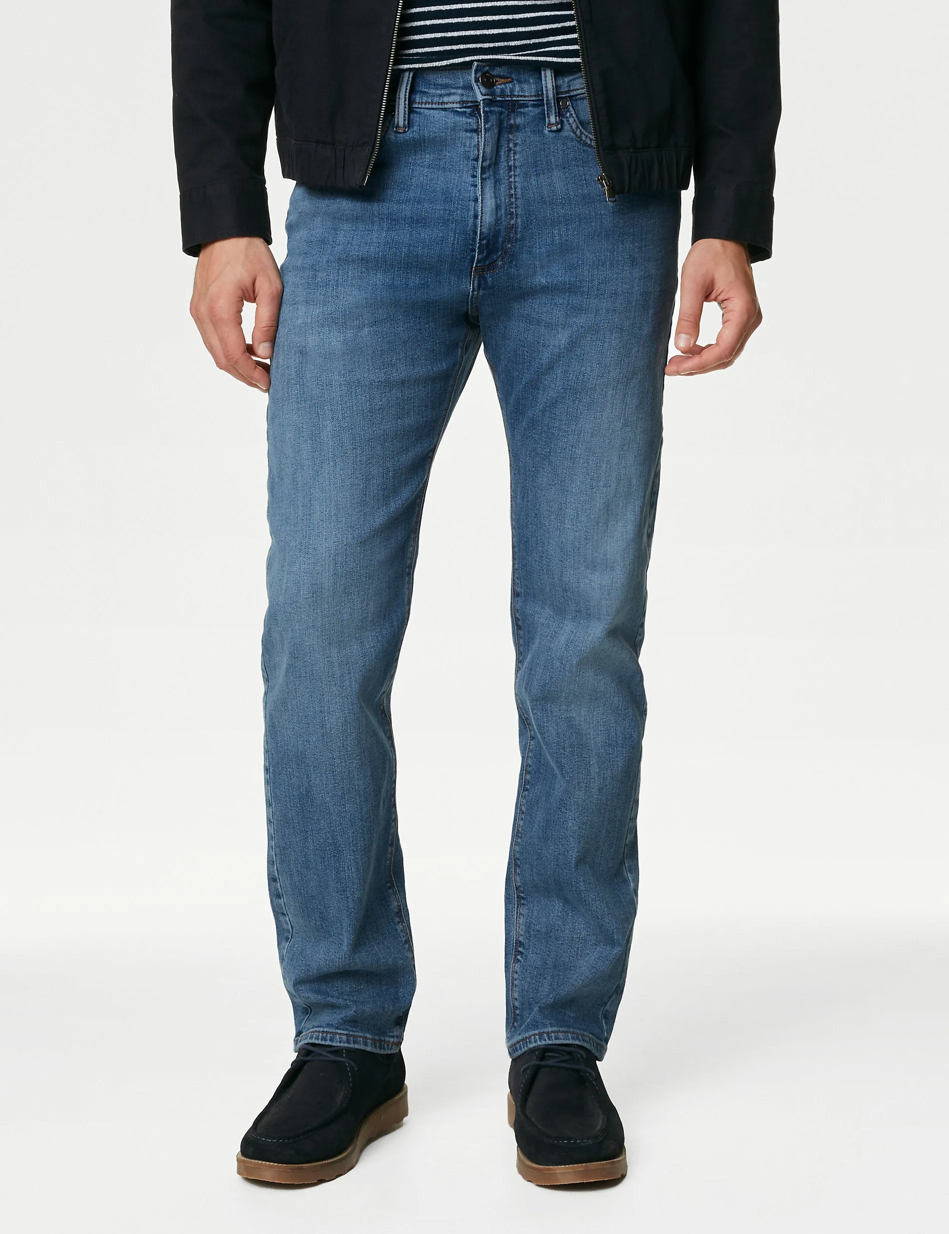 Marks & Spencer Straight Stretch Jeans, Azure Blue