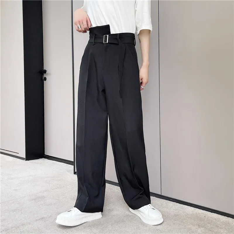 Men Casual Straight Loose Irregular High Waist Pants