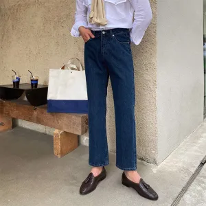 Men's High Waisted Pants British Casual Straight Jeans