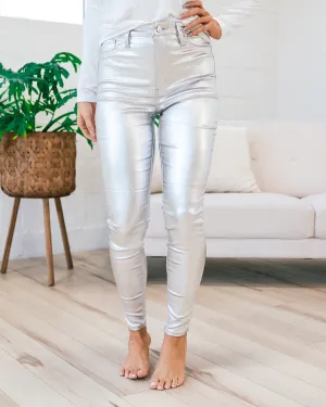 Metallic Skinny Jeans - Silver FINAL SALE
