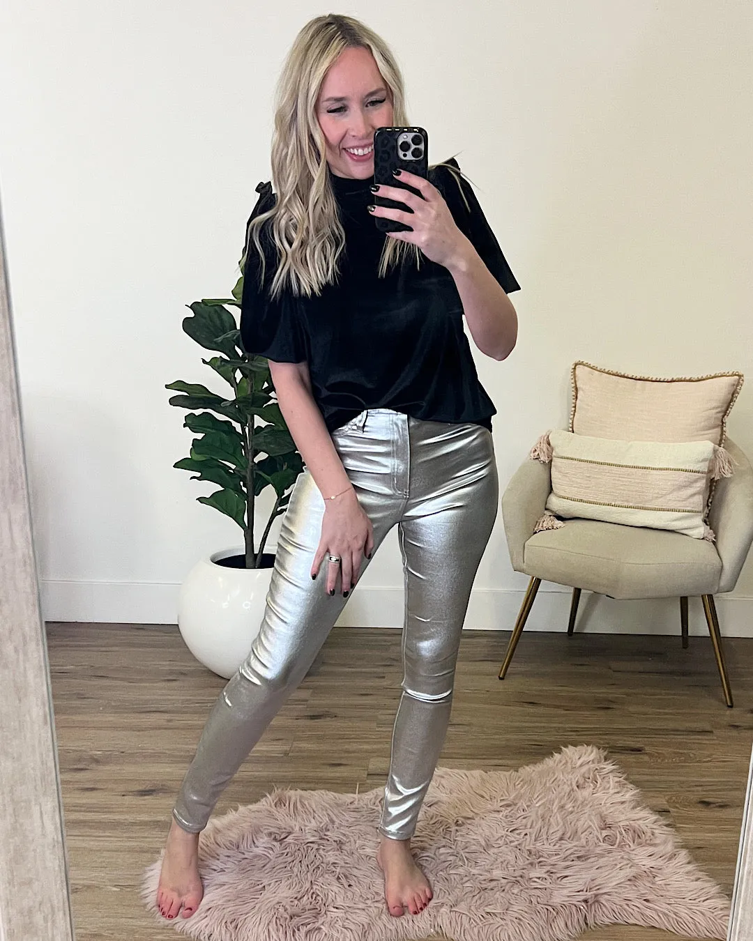 Metallic Skinny Jeans - Silver FINAL SALE