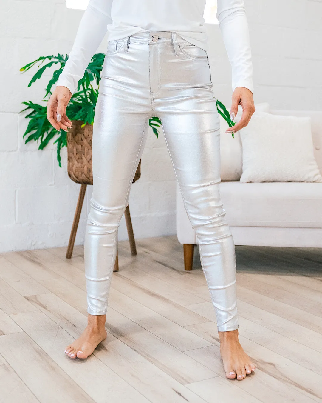 Metallic Skinny Jeans - Silver FINAL SALE