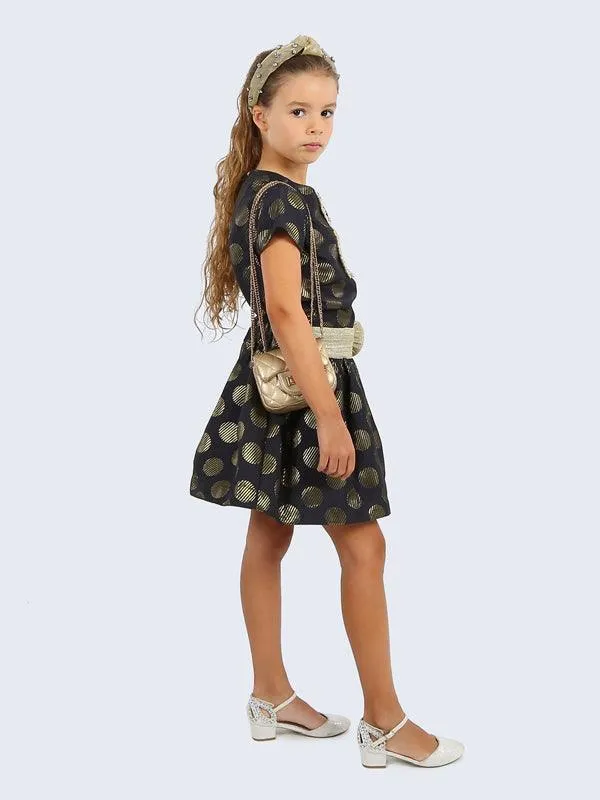 One Friday Navy Blue and Gold Polka Dot Top