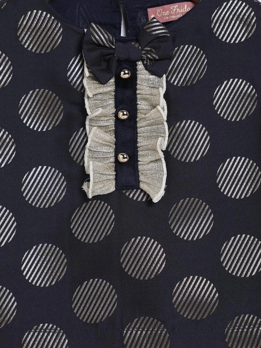 One Friday Navy Blue and Gold Polka Dot Top