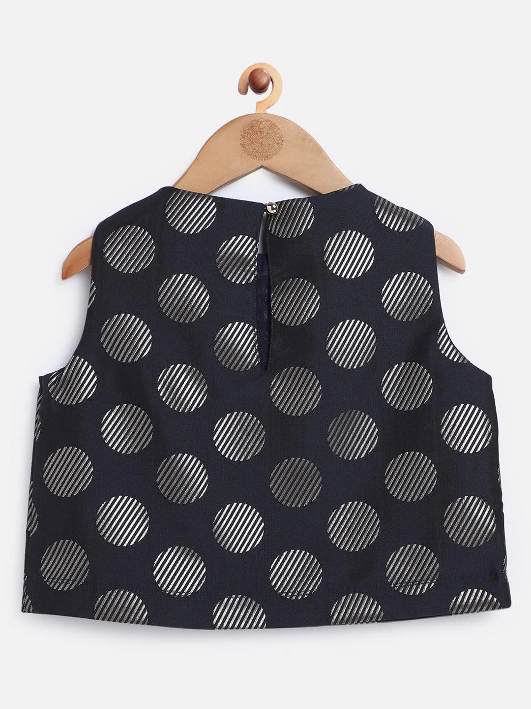 One Friday Navy Blue and Gold Polka Dot Top