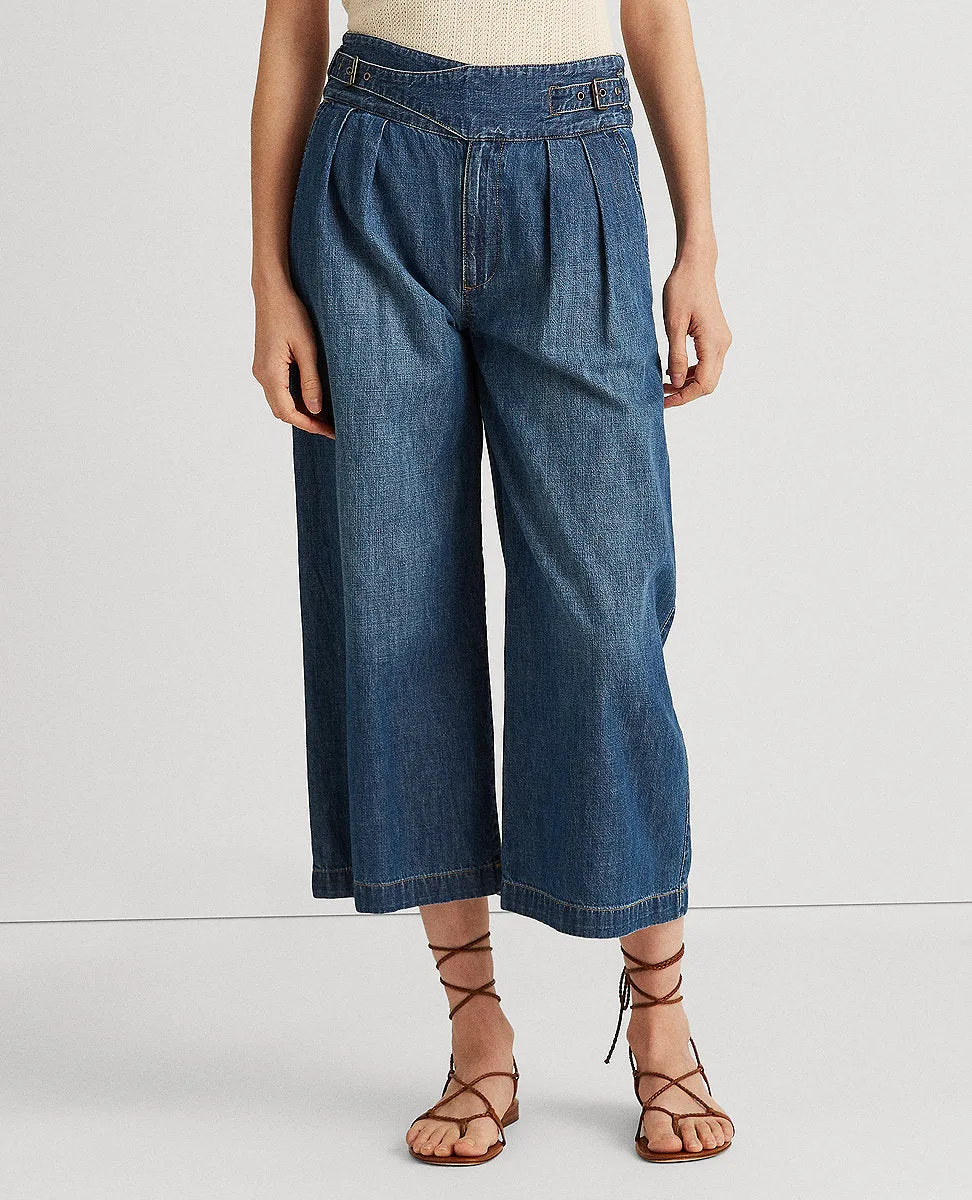 Pleated Denim Wide-Leg Pant In Blue
