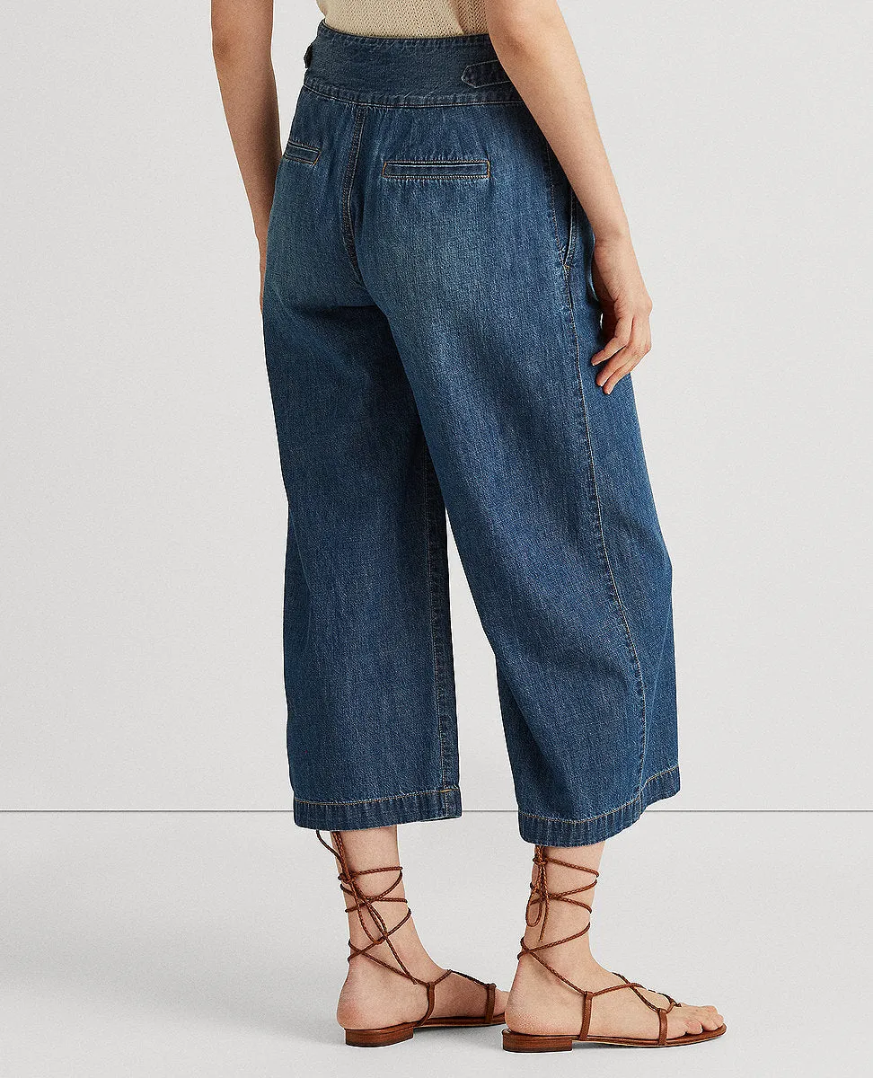 Pleated Denim Wide-Leg Pant In Blue