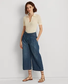 Pleated Denim Wide-Leg Pant In Blue