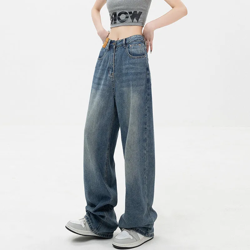 Plus Size High-waisted Loose Wide-leg Straight-leg Jeans